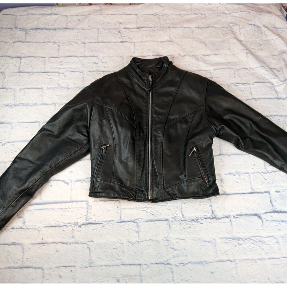 VTG Walter Dyer USA Black Leather Racer Motorcycle Jacket Women's Made In USA 36
